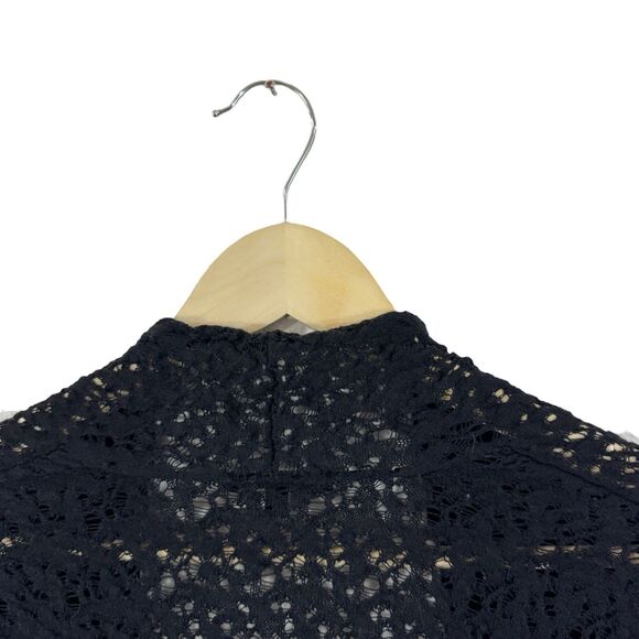Eileen Fisher Small Wool Cardigan Sweater Crop Black Sheer Crochet Lace Womens - Picture 11 of 12